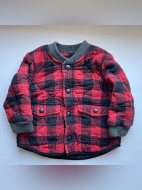 Baby Gap Quilted Buffalo Plaid Jacket Fleece Lined Red Black Size 12-18 Months